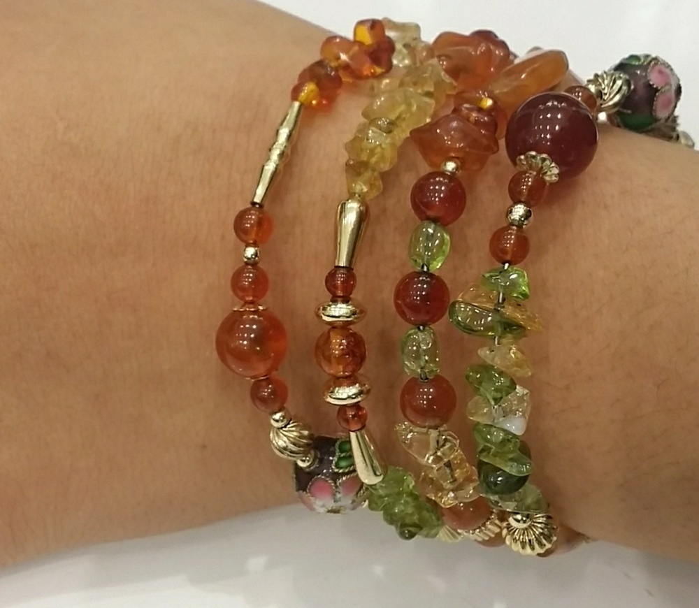 Memory bracelet- peridot/citrine/jade